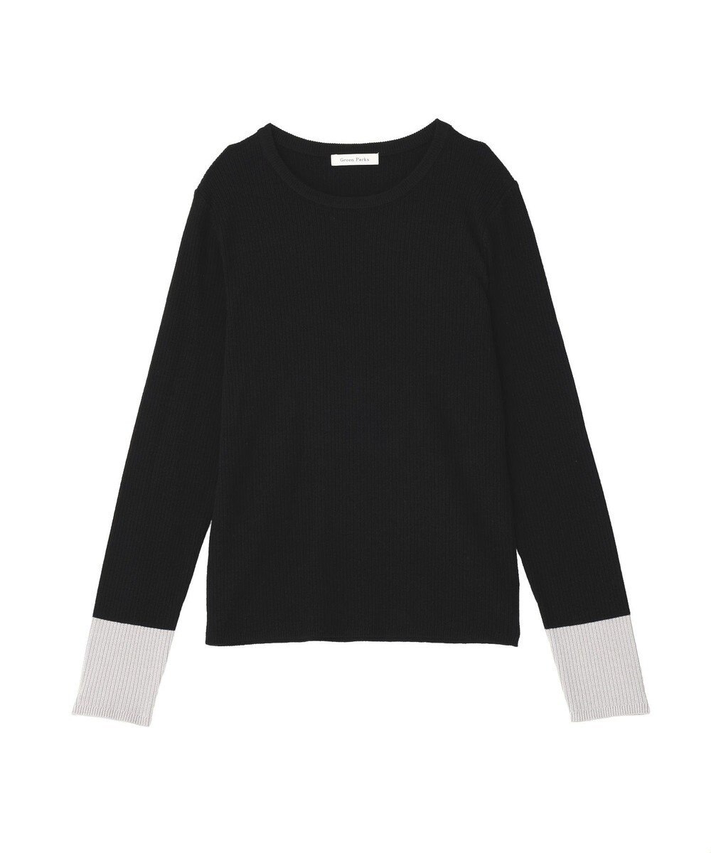 Green Parks アンチピリング袖配色ニットプルオーバー 