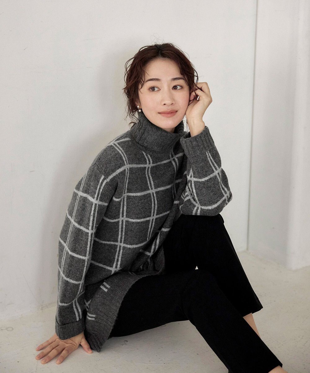 Tiaclasse L 【洗える】チェックジャガードニットチュニック 