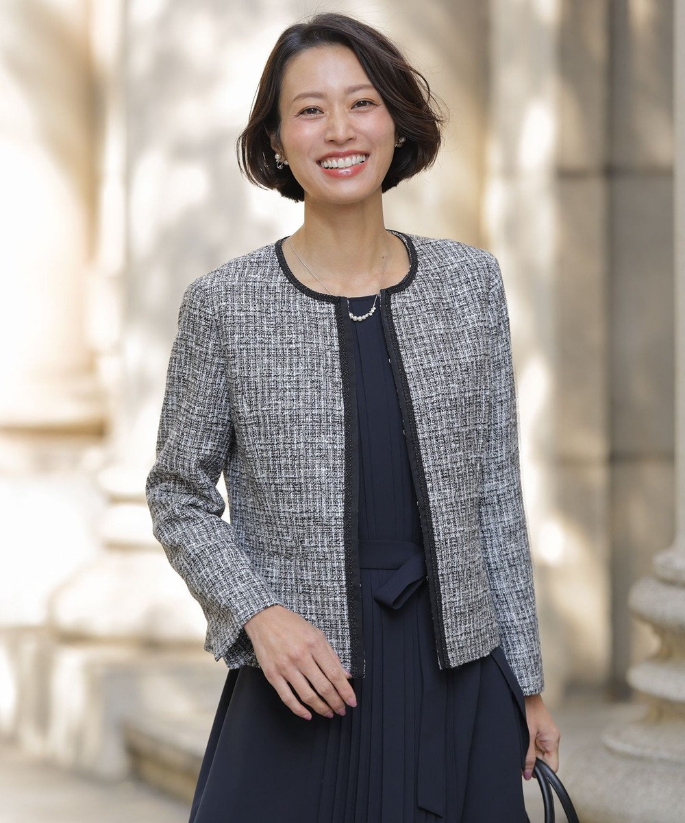 J.PRESS LADIES 【セットアップ対応】ファンシーツイード ノーカラー ジャケット 