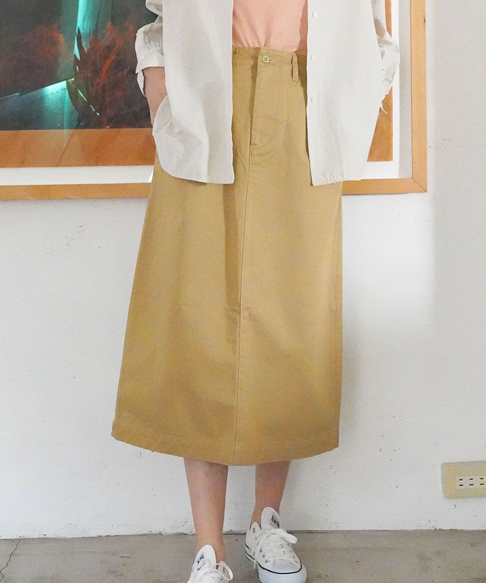 caqu 【洗える】M45 Chino skirt　キレイめチノスカート khaki