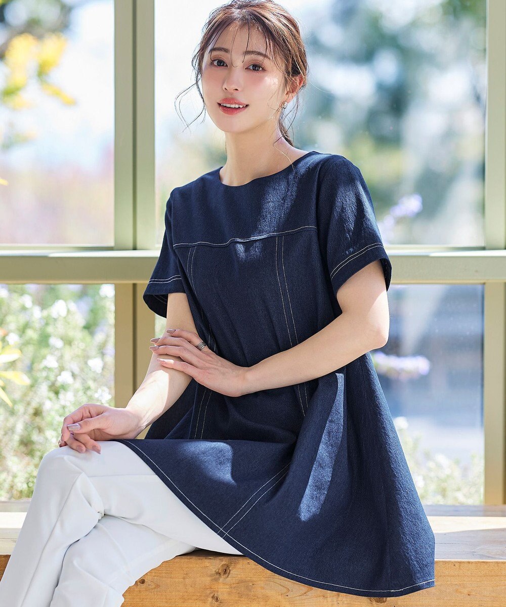 Tiaclasse 【洗える】デニムチュニックブラウス 