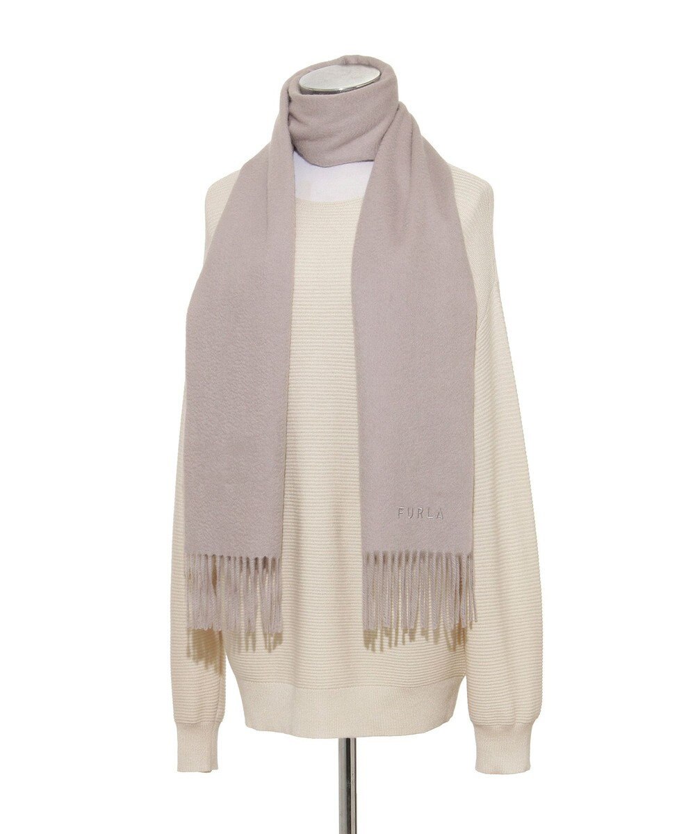 MOONBAT FURLA(フルラ）カシミヤ100％ 無地 マフラー ロゴ刺繍 手洗いOK 