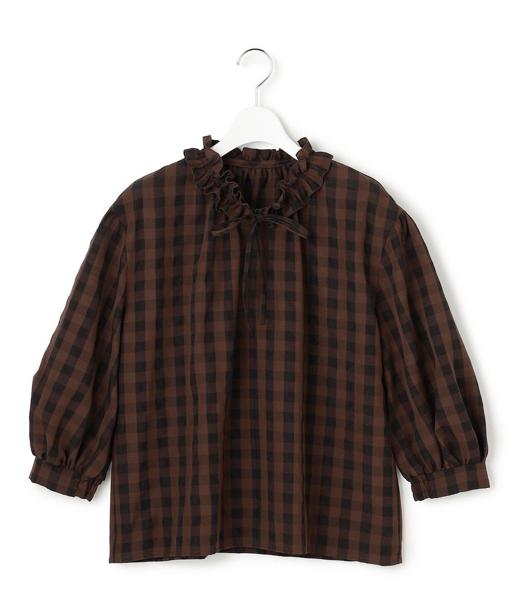 23区 L 【WEB&一部店舗限定】ブロックチェック フリル ブラウス 