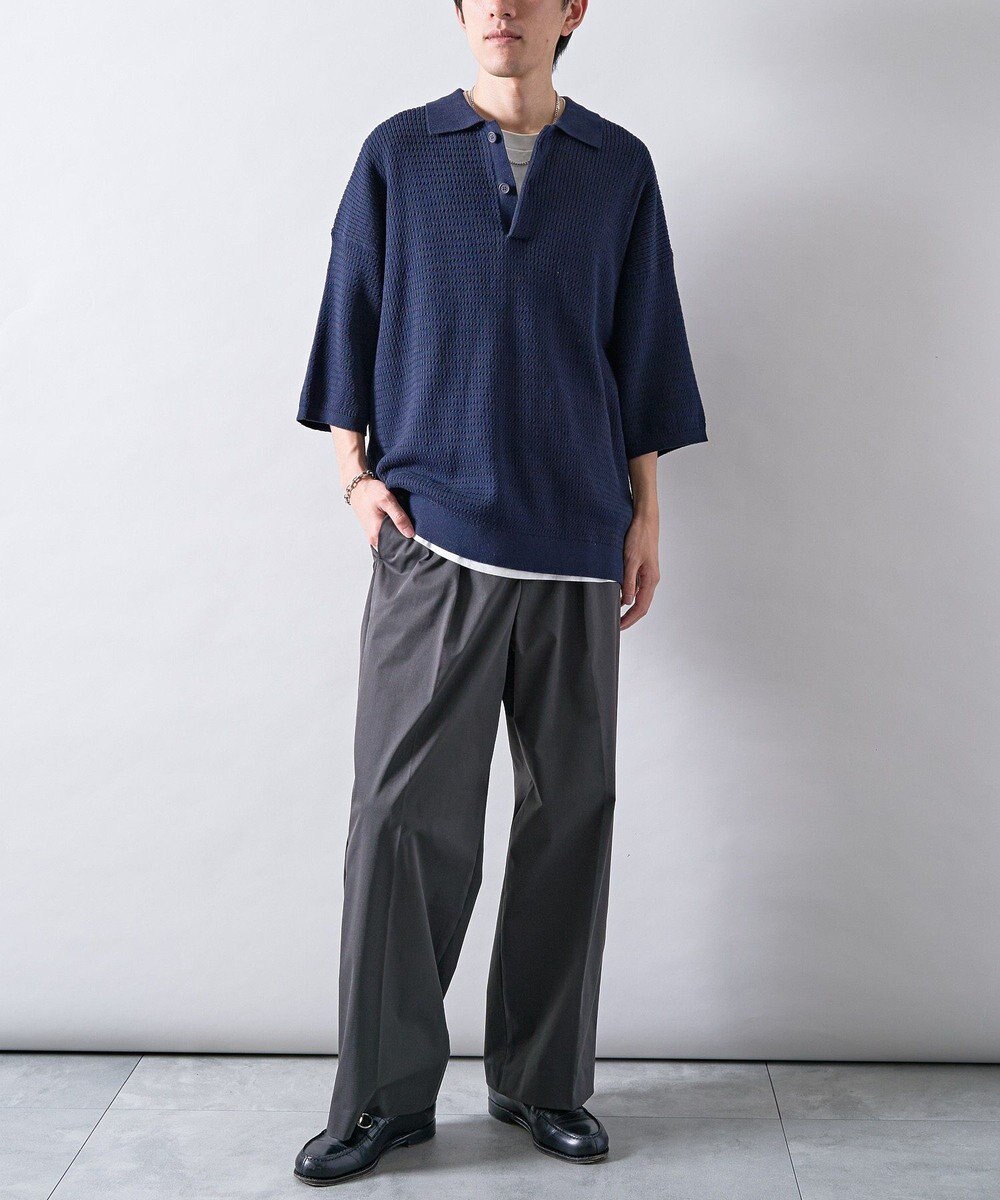 CRAFT STANDARD BOUTIQUE 透かし編み半袖ニットポロシャツ 