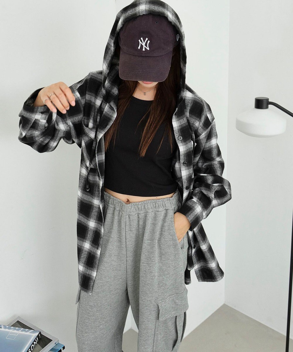 WEGO 【25年秋冬新作】チェックフードBIGネルシャツ 