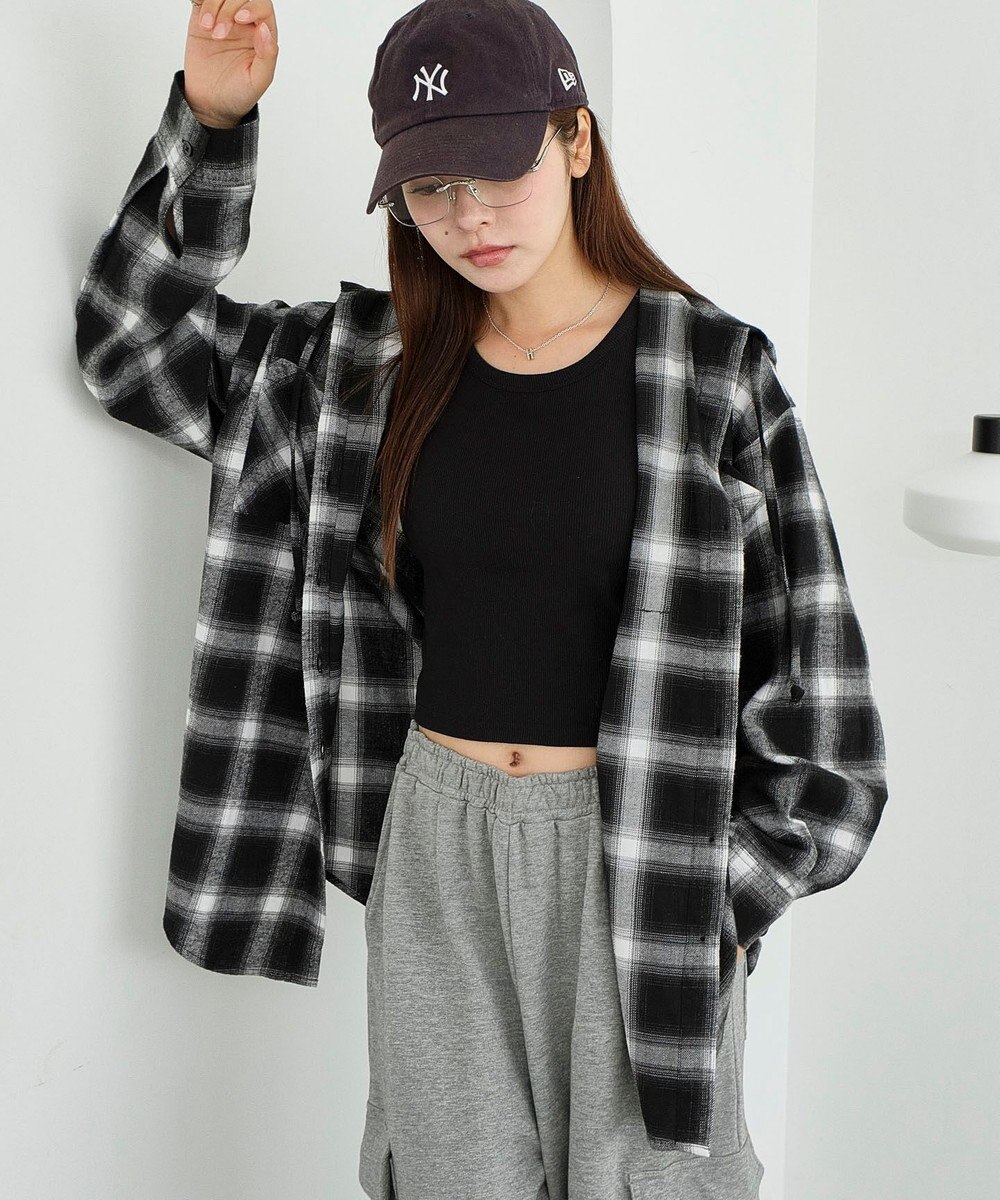 WEGO 【25年秋冬新作】チェックフードBIGネルシャツ 