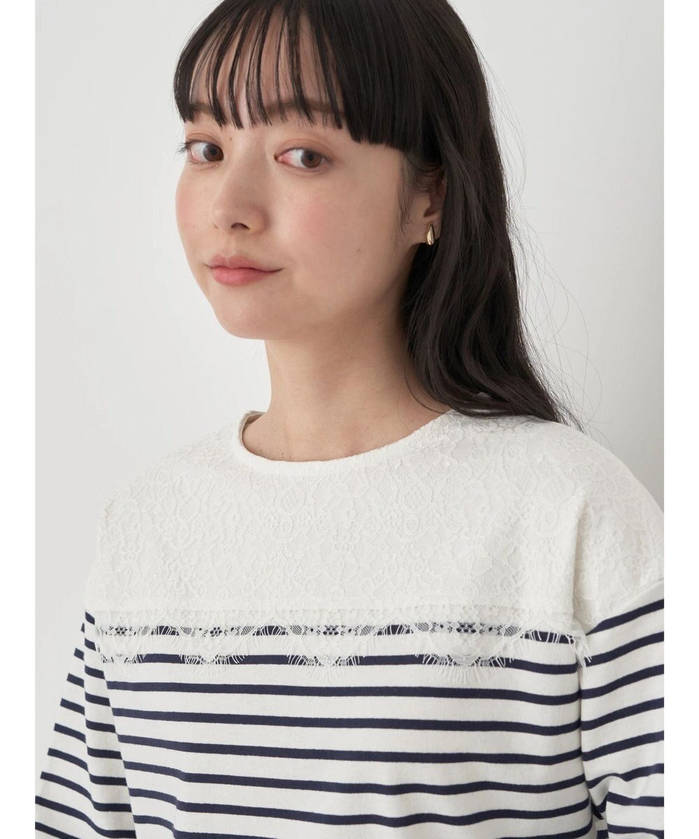 earth music&ecology レースボーダーカットソープルオーバー 