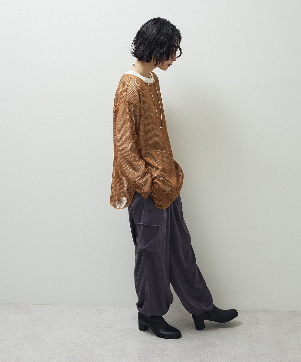 Green Parks メッシュ長袖ゆるカットプルオーバー 