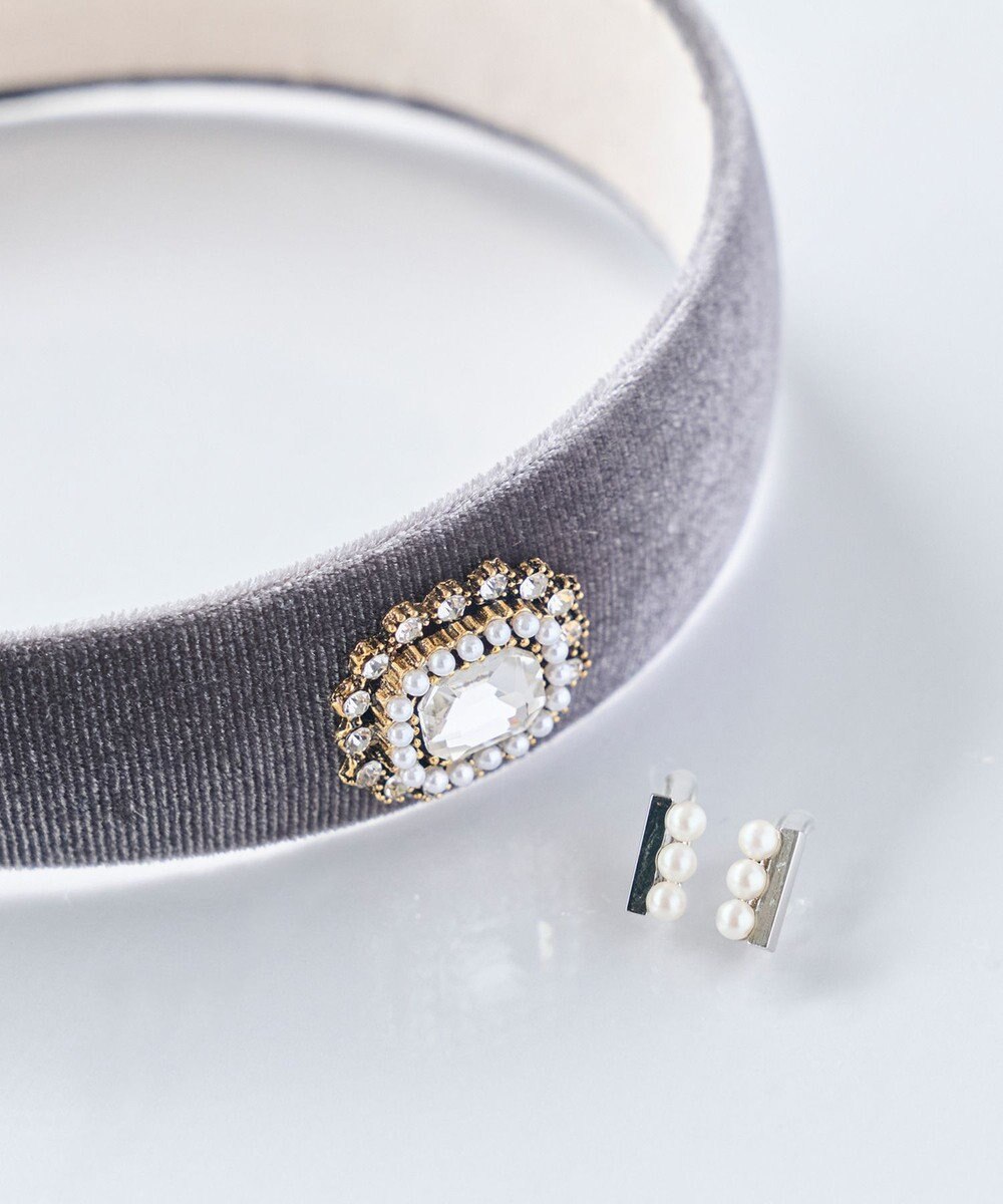 Phoebe <オンワード限定セット>パール&バーライトフィットイヤリング×クラッシービジューカチューシャ シルバー 