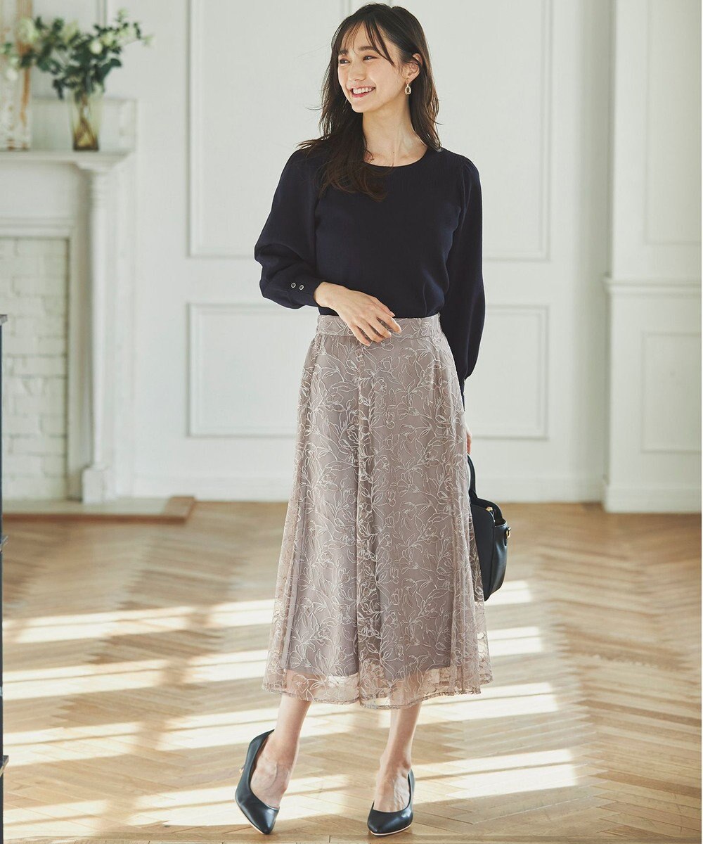 ANY SIS 【洗える】ラインフラワーエンブロイダリー スカート 