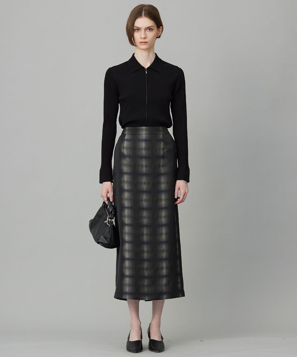 ICB 【洗える】シャイニーオンブレーチェック ストレートスカート 