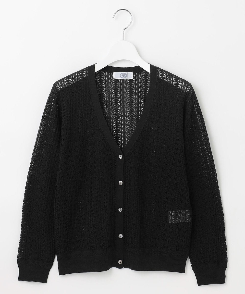 J.PRESS LADIES L 【洗える・抗菌防臭】コットンアセテート Vネック レーシー カーディガン 
