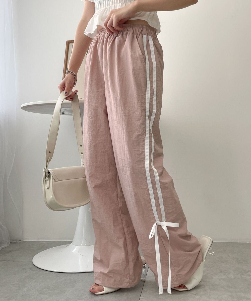 WEGO 【ウエストゴム】ラインリボンデザインナイロンバンツ 