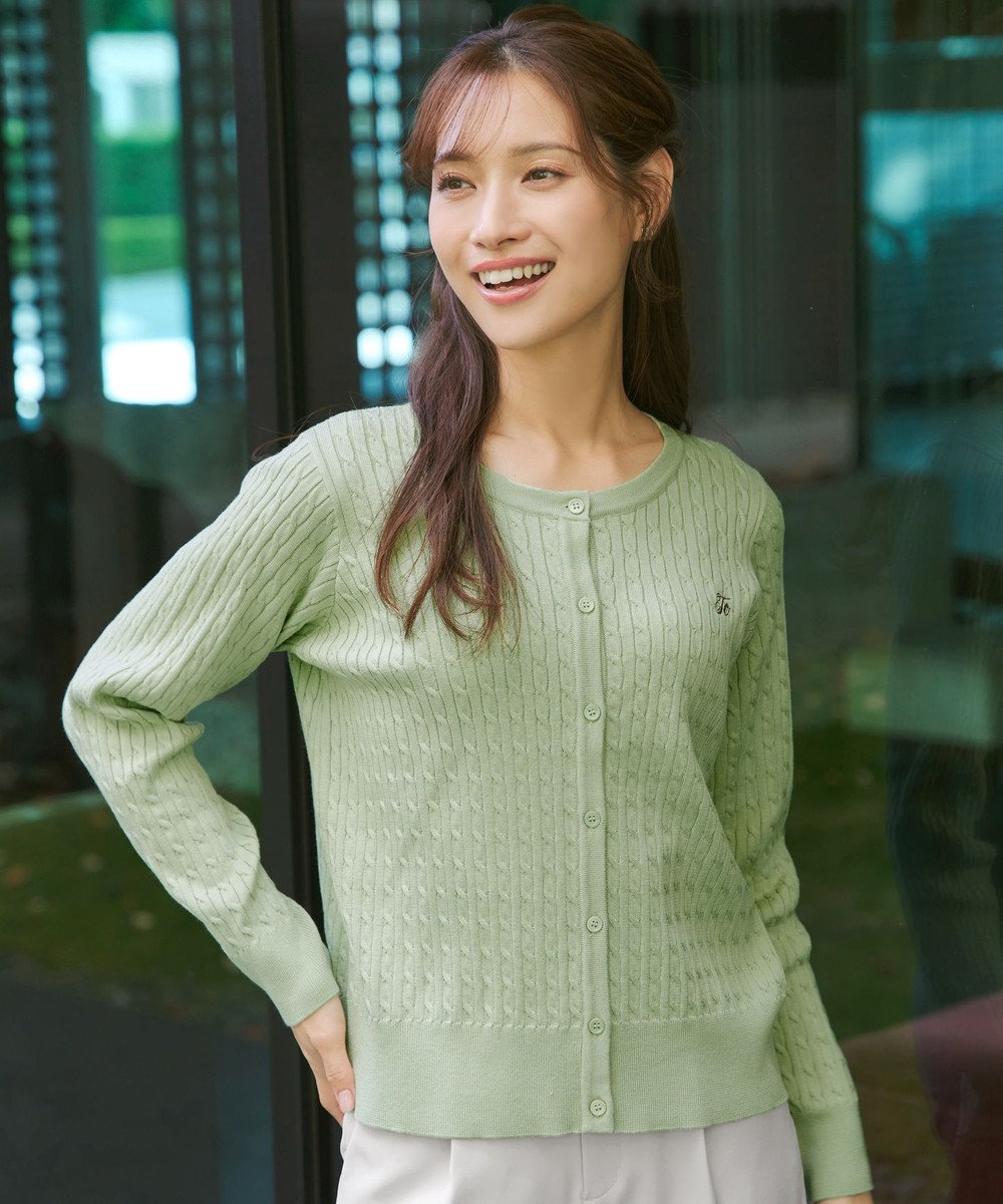 Tiaclasse ワンポイント刺繍ケーブルカーディガン 