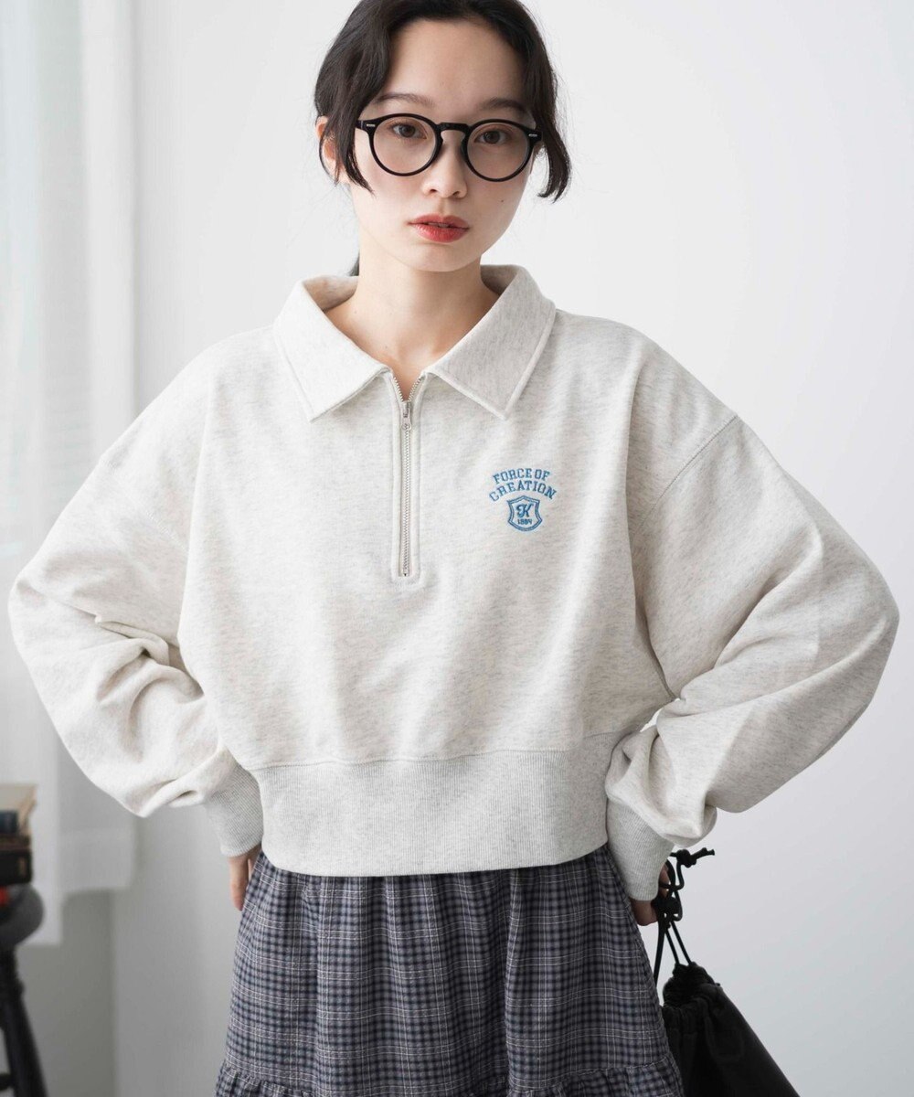 WEGO ハーフZIP襟付きショートスウェット 