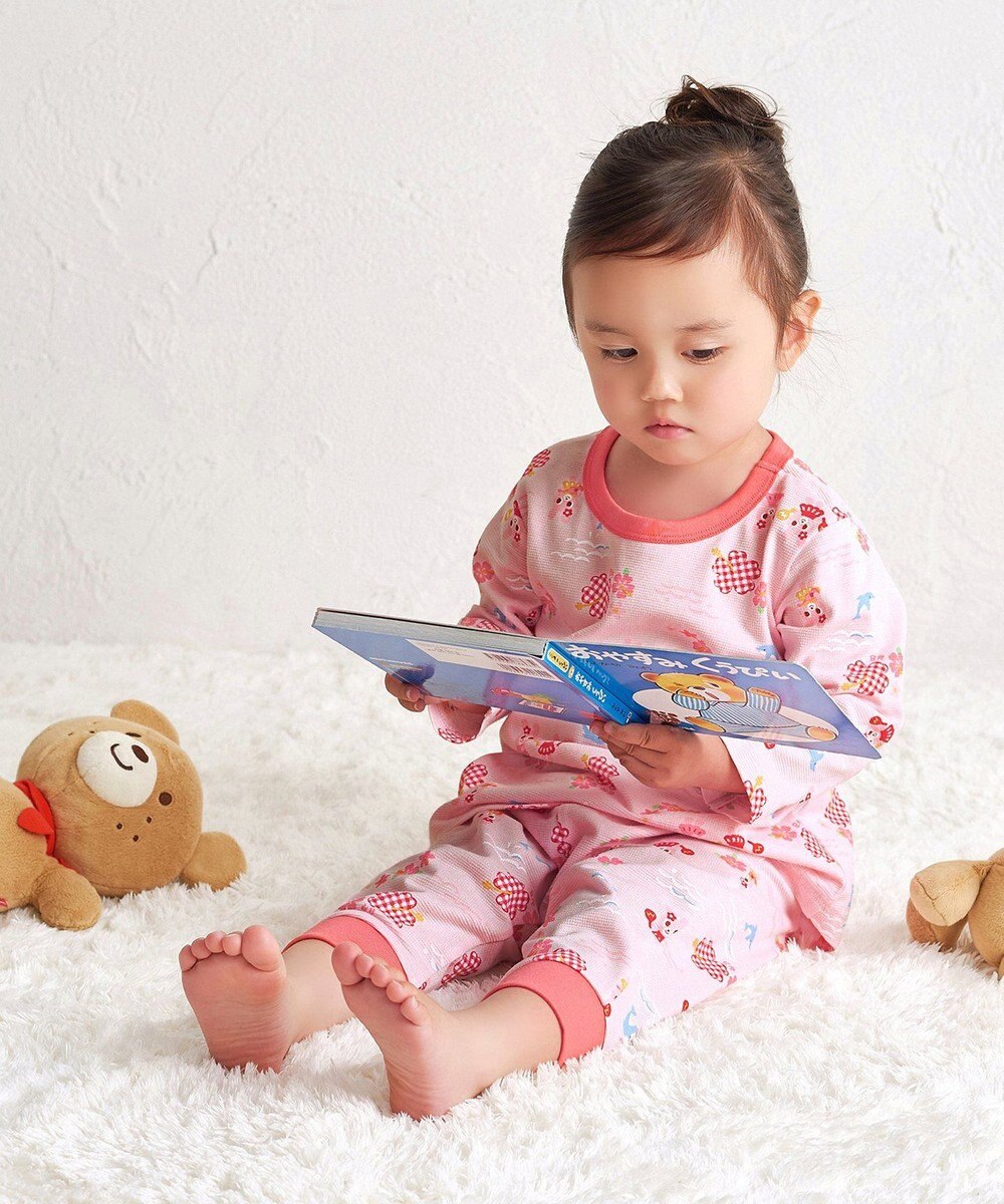 MIKI HOUSE HOT BISCUITS 【80-120cm】 リゾートキャビット 腹巻き付き タック天竺素材 長袖パジャマ 