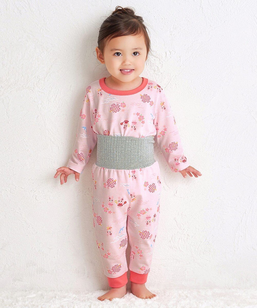 MIKI HOUSE HOT BISCUITS 【80-120cm】 リゾートキャビット 腹巻き付き タック天竺素材 長袖パジャマ 