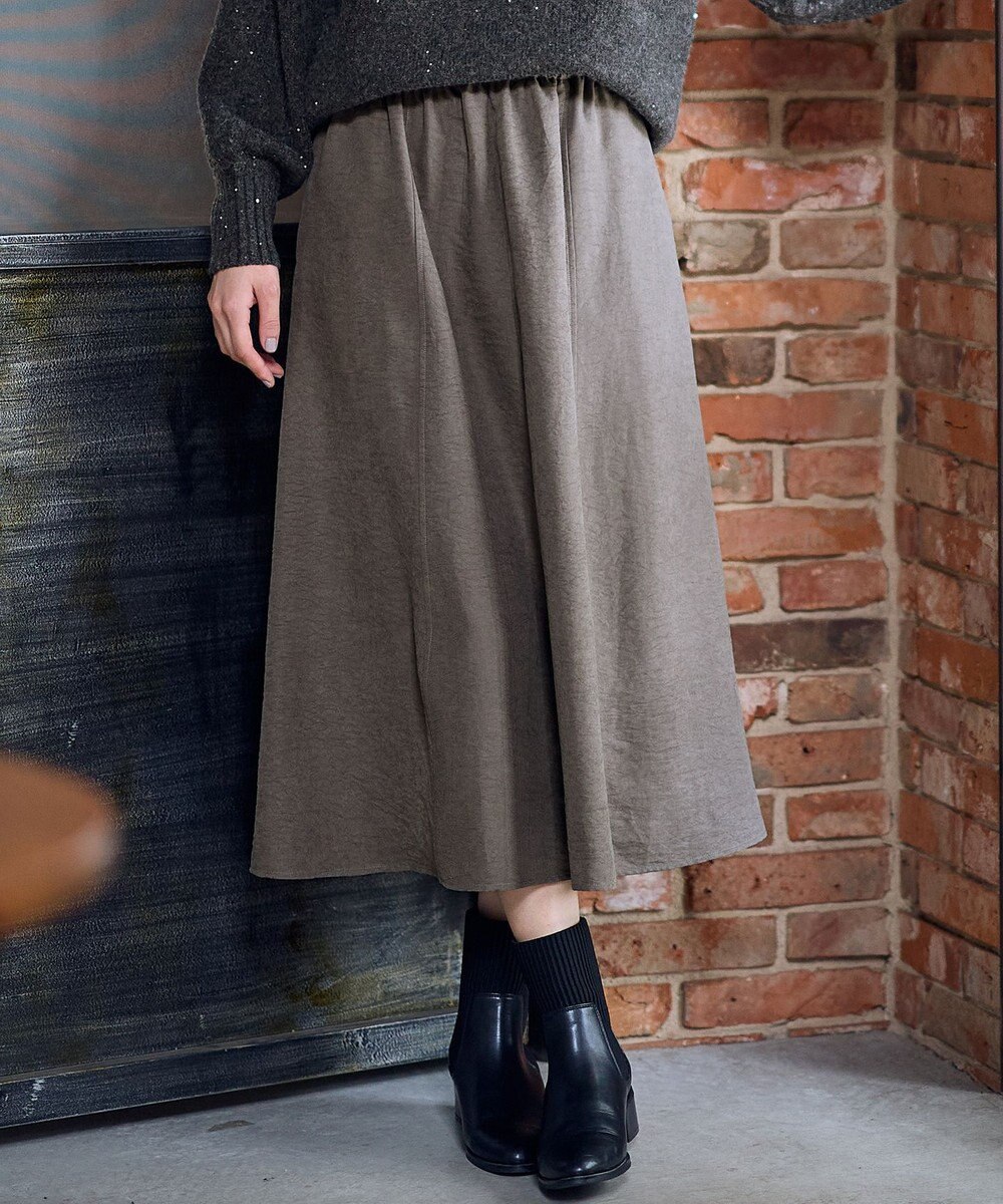 ANY 【ウエストゴム】スエードフレアスカート 
