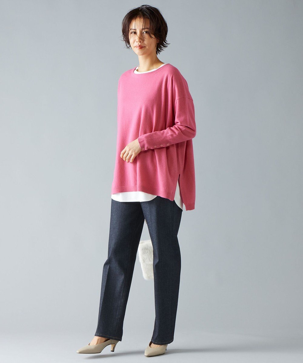 自由区 【洗える】ソフトウールハイゲージポンチョ風 ニット 