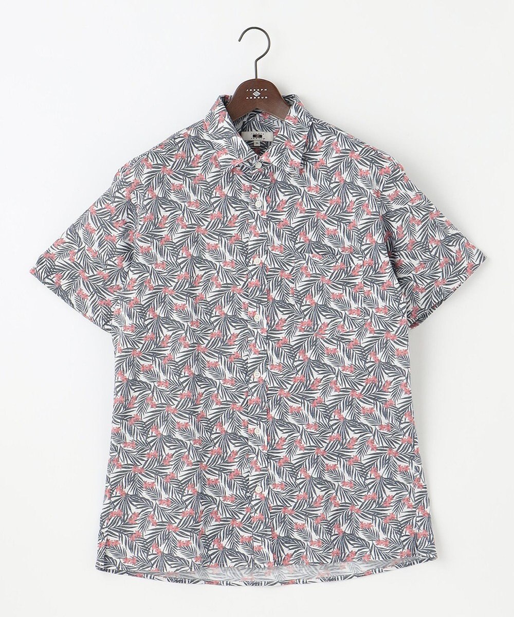 JOSEPH ABBOUD 【キングサイズ・リネン素材/清涼感/吸水速乾】リネンハニカムプリント 半袖 シャツ 