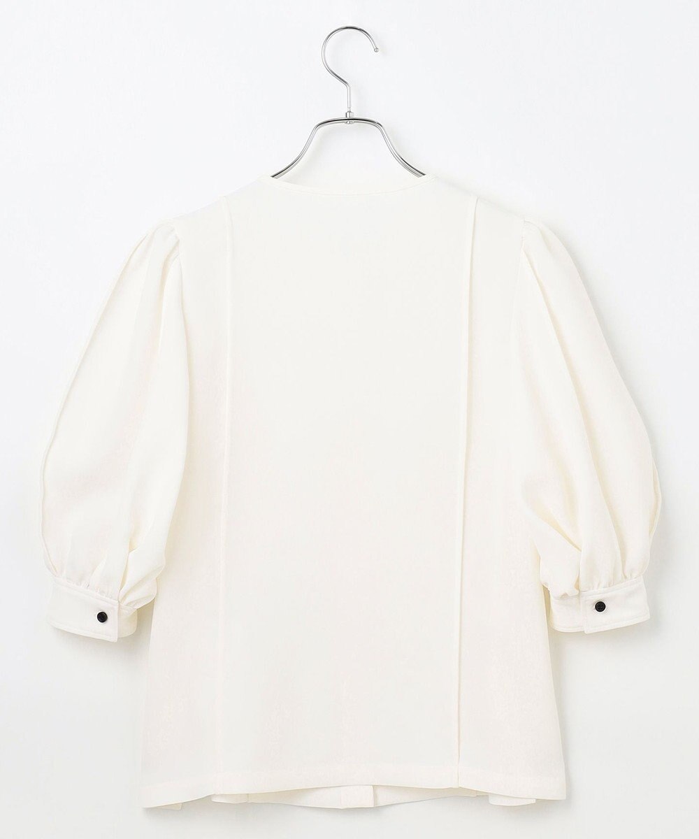 #Newans 【洗濯機可能/シワになりにくい】〈肩幅・二の腕が華奢見えする〉パフスリーブバイカラーブラウス 