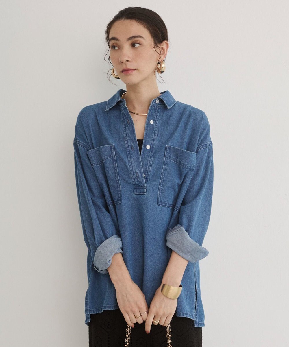 WEGO 【ANGIE VINTAGE】襟が選べる デニム プルオーバー シャツ（バンドカラー/レギュラー） 