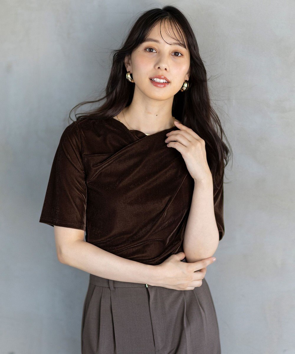 ANY SIS 【洗える】シアーベロアドレープ Tシャツ 