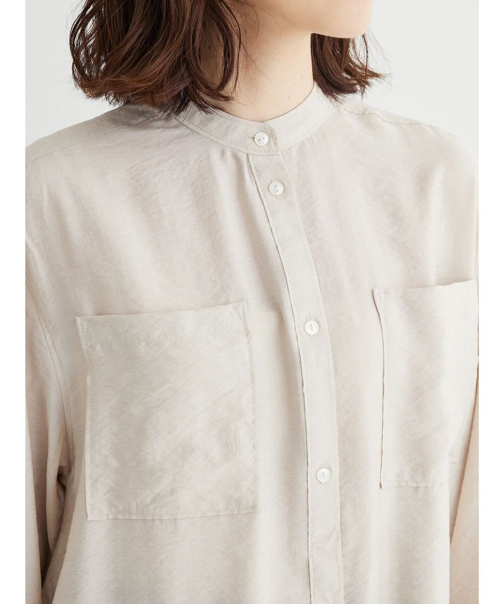 Green Parks バンドカラーポケット付きシアーシャツ 