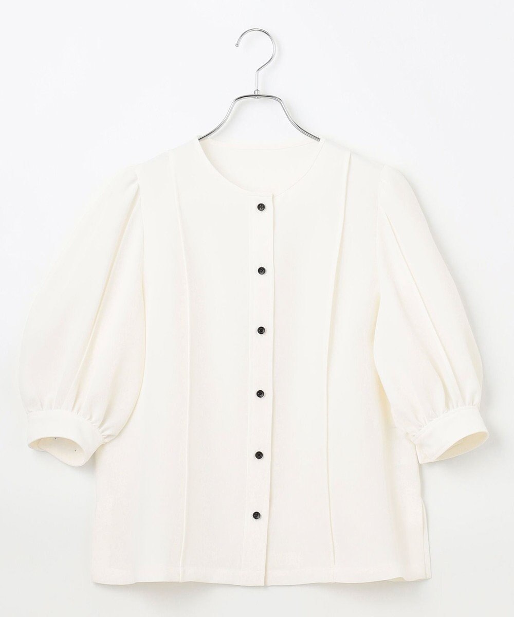 #Newans 【洗濯機可能/シワになりにくい】〈肩幅・二の腕が華奢見えする〉パフスリーブバイカラーブラウス 