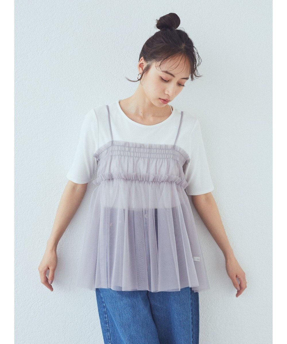 earth music&ecology ＳＥＴ２点チュールビスチェ＋リブプルオーバー 