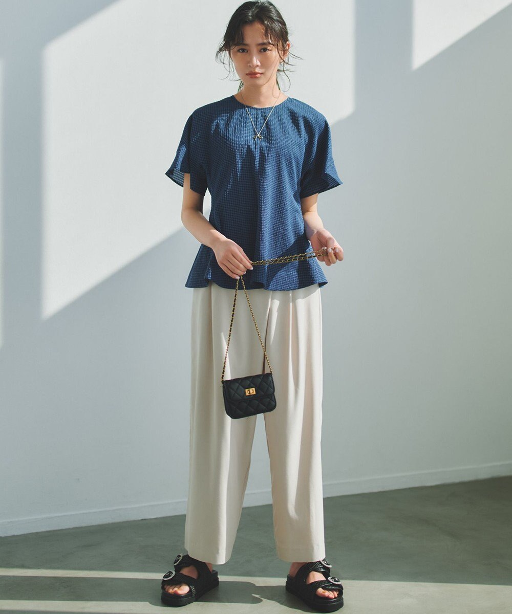 組曲 【先行予約】スムースクロス ラップ見えワイドパンツ 