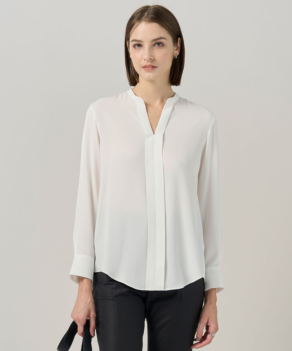 ICB L 【新色追加・WEB限定】BackSatinAmunzen キーネックブラウス 