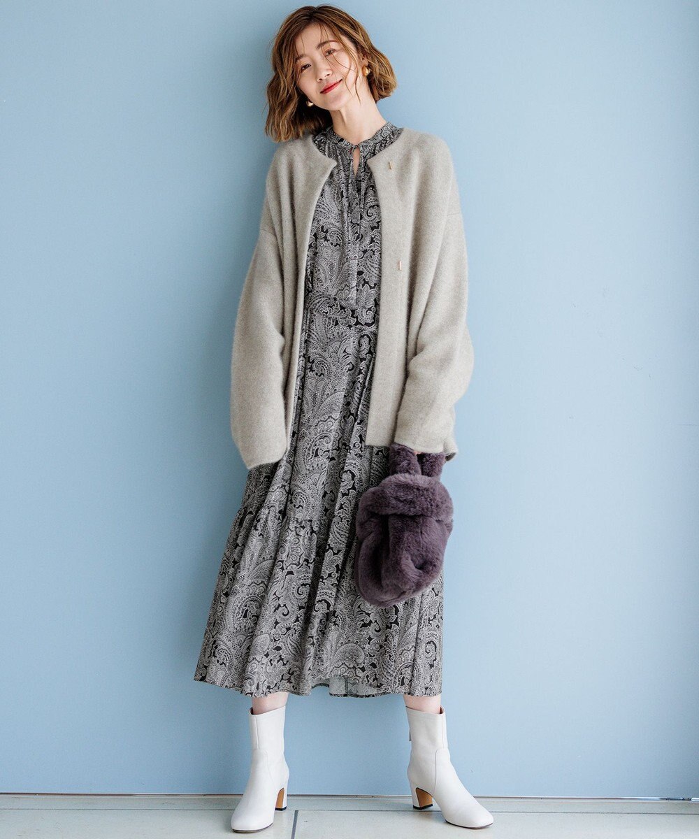 23区 L 【洗える】Rattiペイズリープリント ティアード ワンピース 