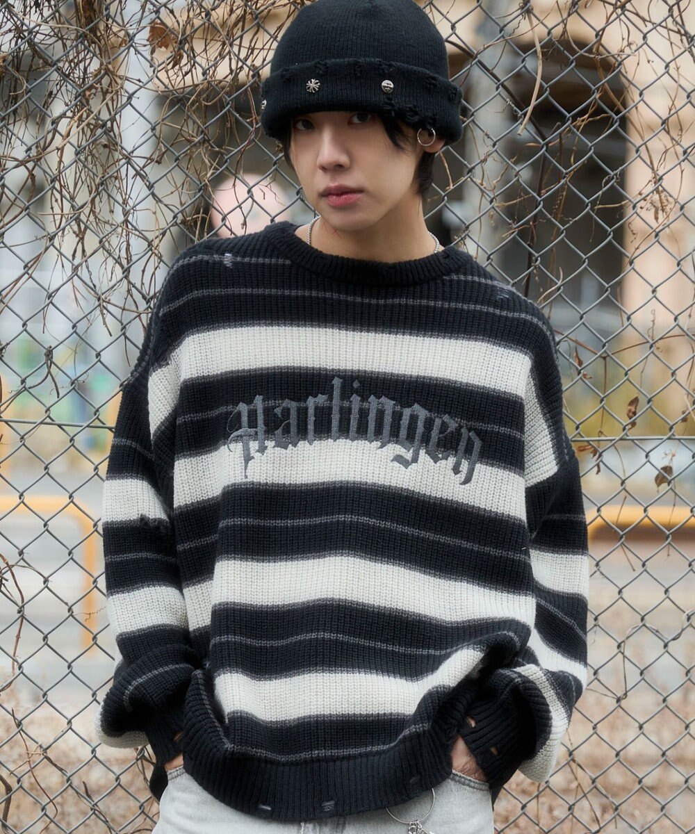 WEGO 【ユニセックス着用ITEM】アゼアミボーダーニットプルオーバー 