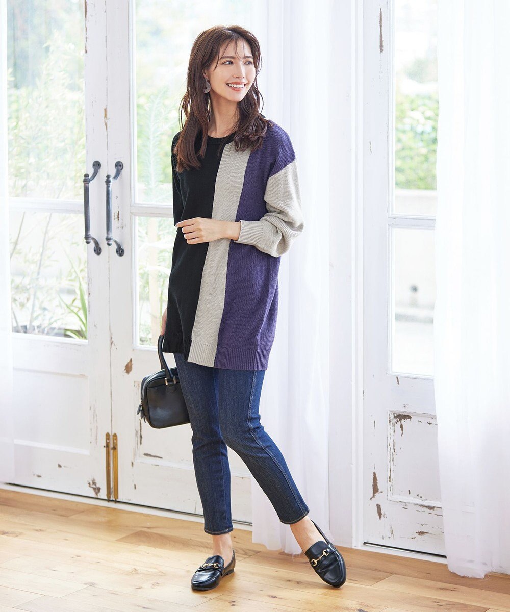 Tiaclasse 【洗える】配色ニットチュニック 