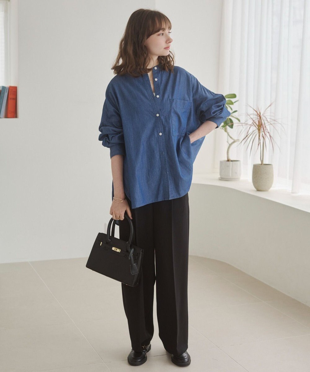 WEGO 【ANGIE VINTAGE】シアーデニムバンドカラーシャツ 