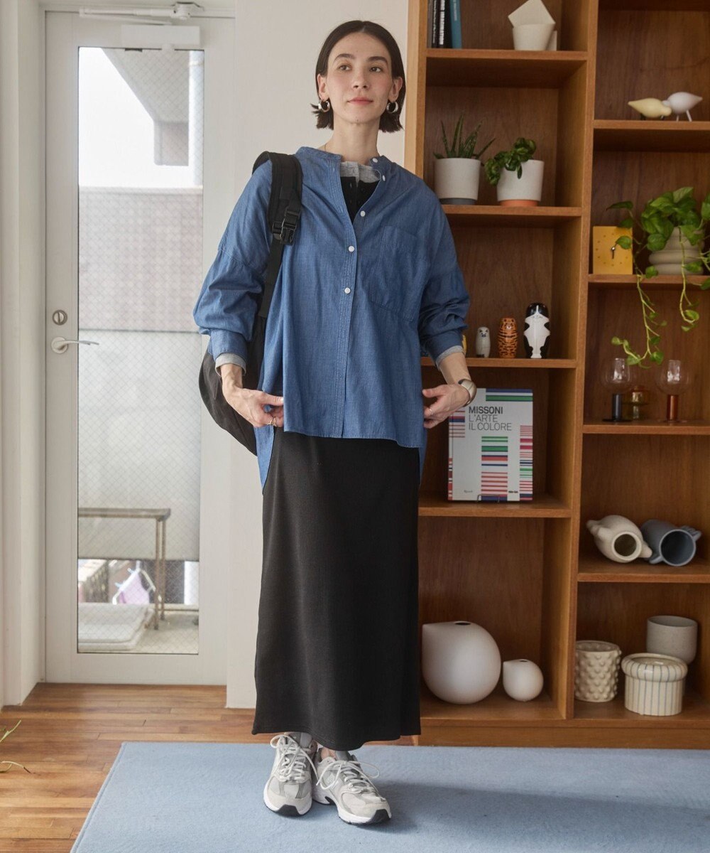 WEGO 【ANGIE VINTAGE】シアーデニムバンドカラーシャツ 