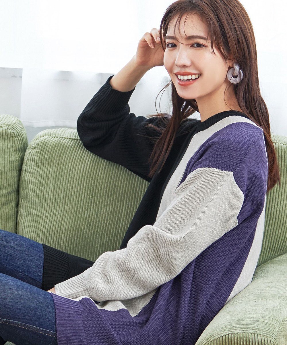 Tiaclasse 【洗える】配色ニットチュニック 