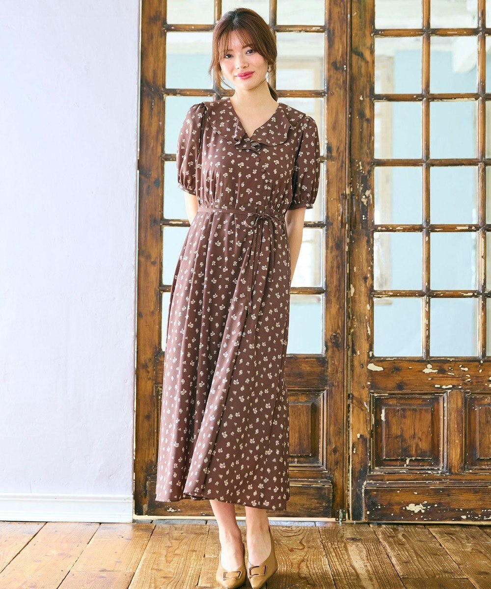 Feroux カシュクールデザイン 小花プリントワンピース 