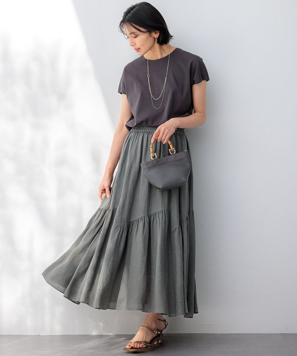 23区 【洗える】LIBECO ティアード スカート 