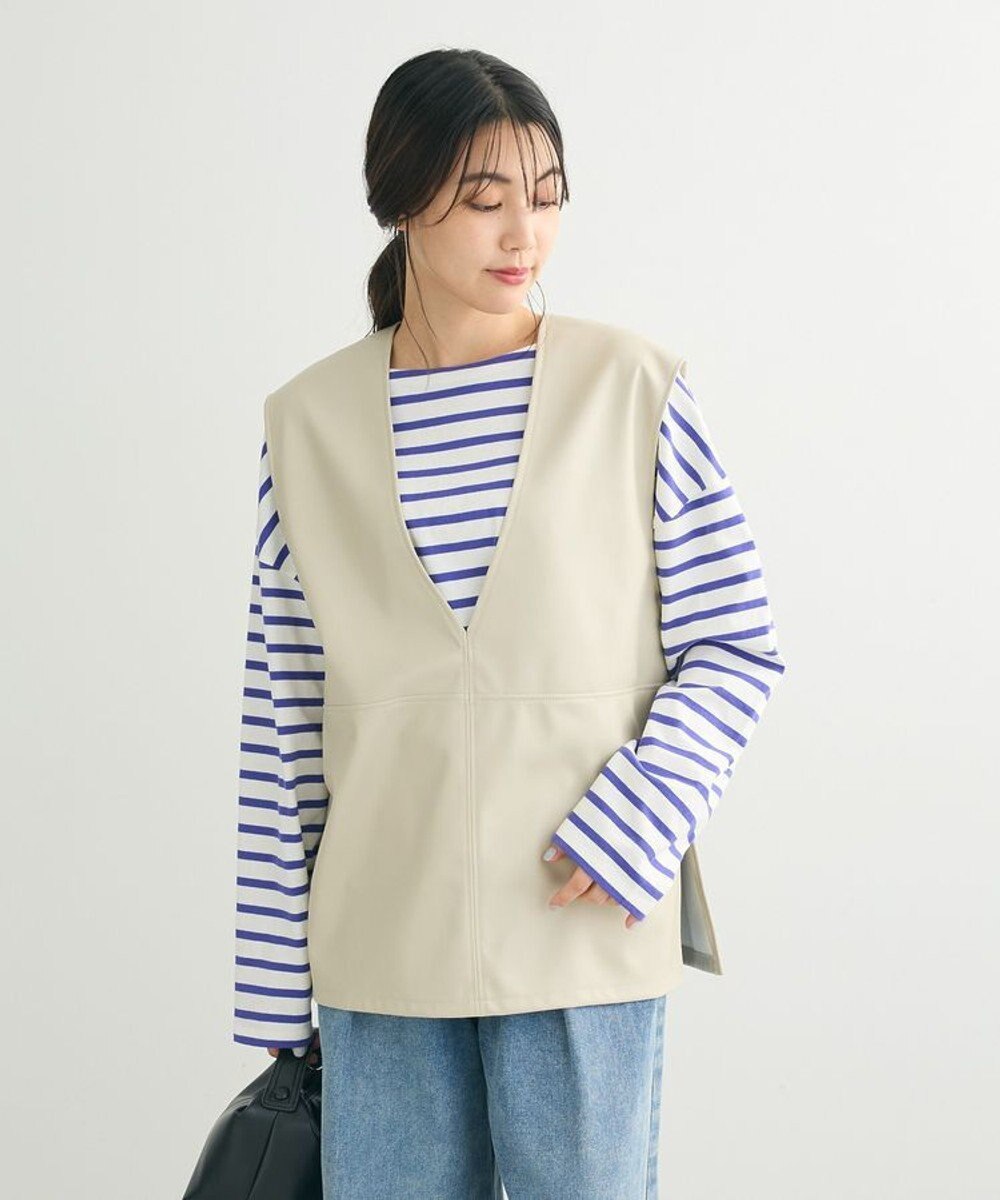 Green Parks フェイクレザーＶネックベスト 