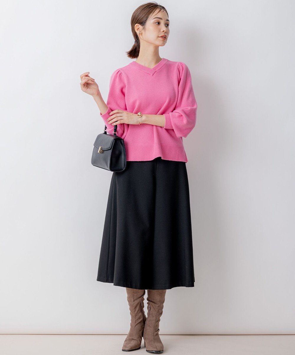 組曲 【8色展開・前後着用可】ウールカシミヤミックス パフスリーブ ニット 