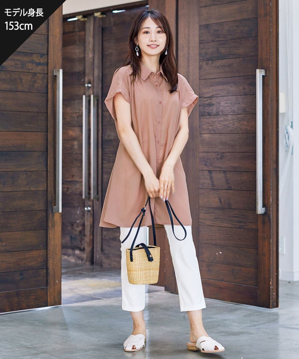 Tiaclasse 【洗える】フレンチスリーブシャツチュニックブラウス 