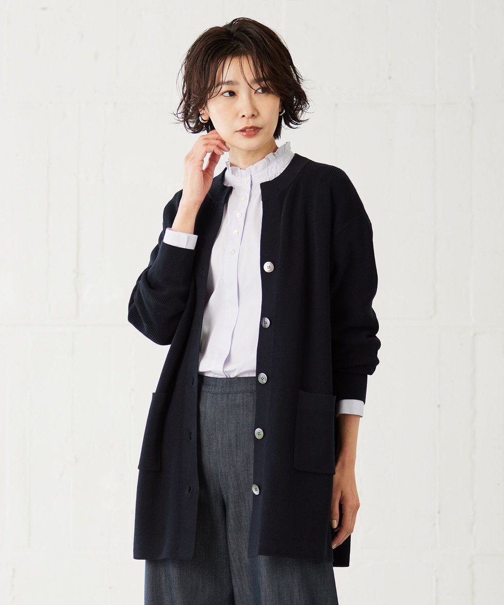 J.PRESS LADIES 【洗える】 ガスコットンアウター キーネック カーディガン 