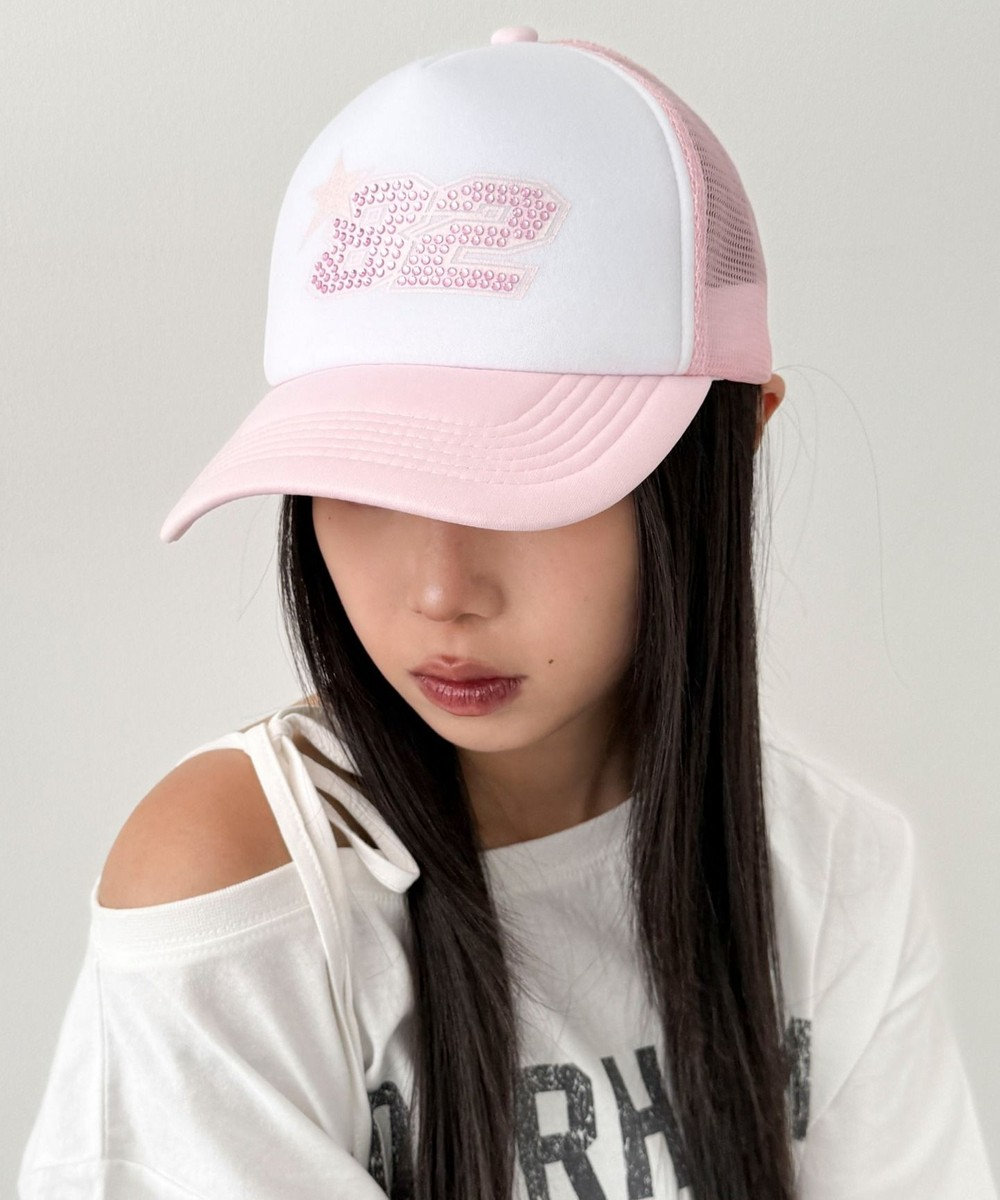 WEGO ナンバリングラインストーンメッシュキャップ 