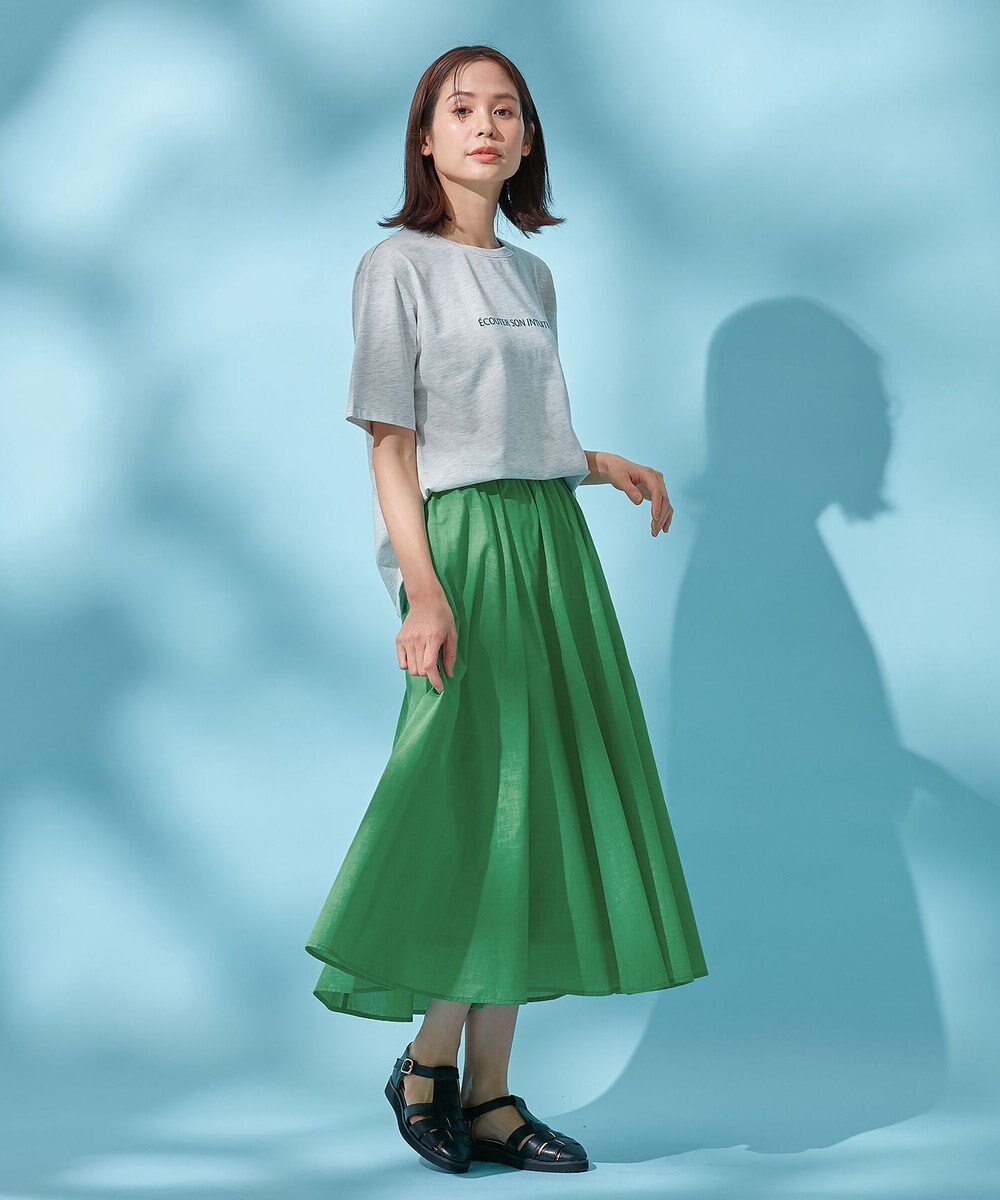 ANY 【ウエストゴム/ポケット付】シャンブレーライク フレアスカート 