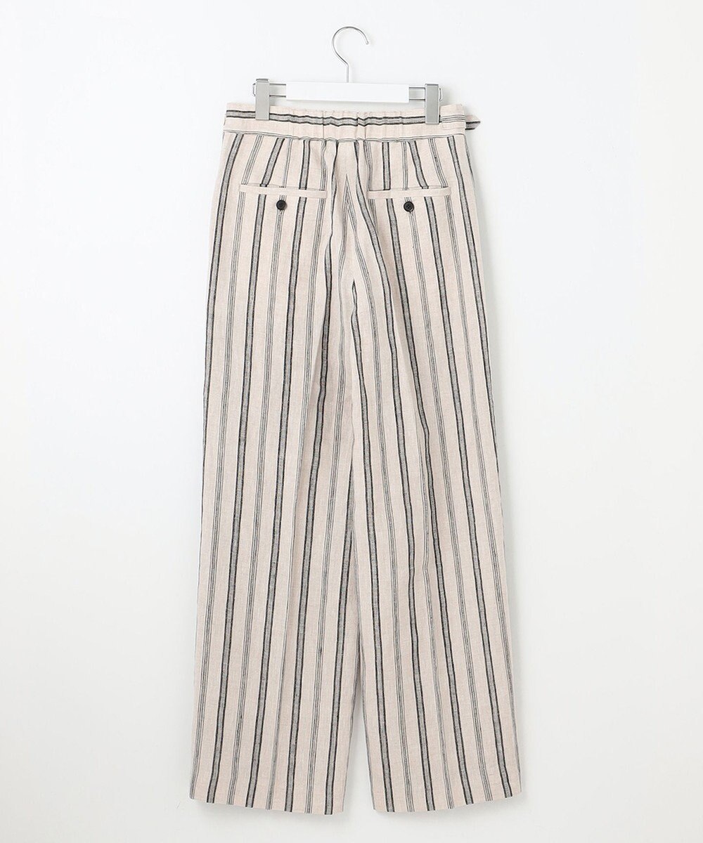 23区 【洗える】リネンストライプ ワイド パンツ 