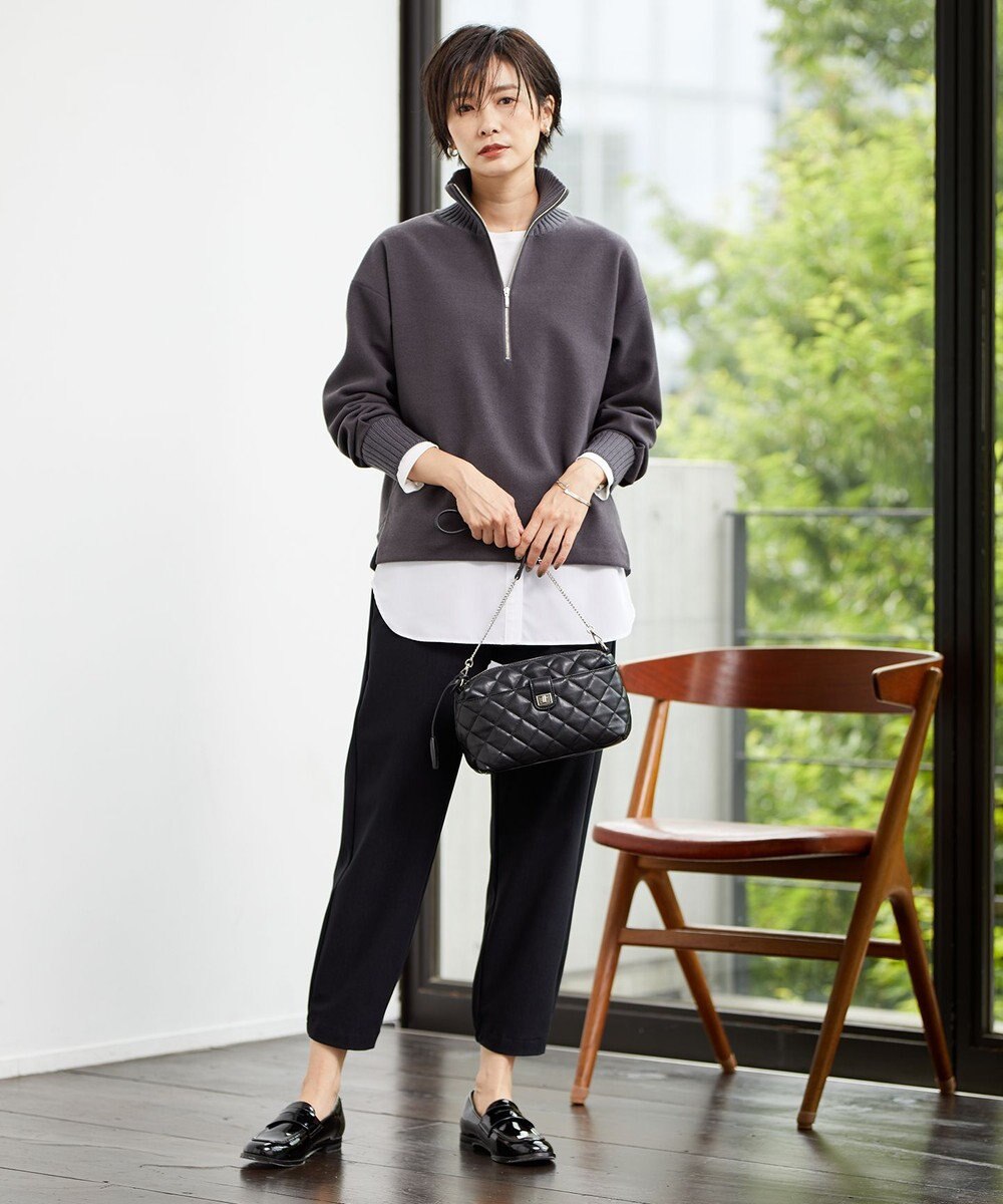 J.PRESS LADIES L ニードルパンチ ハーフジップ カットソー 