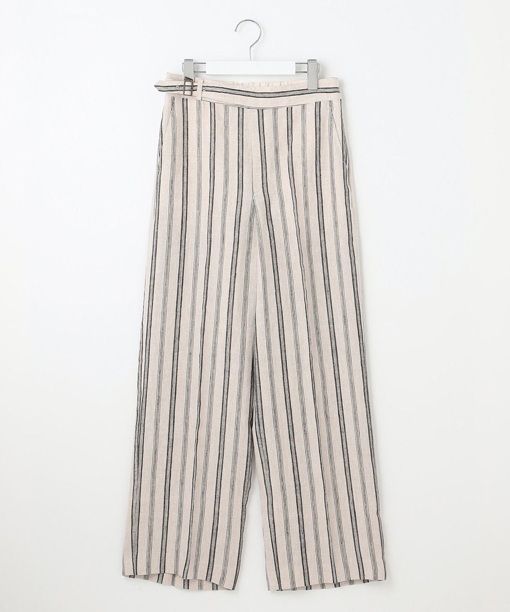 23区 【洗える】リネンストライプ ワイド パンツ 