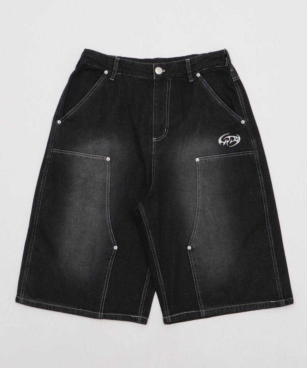 WEGO 【ユニセックス着用ITEM】ダブルニーロゴデニムショーツ 